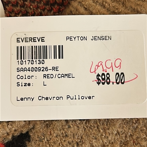 NWT Evereve Peyton Jensen Black Tan Red Chevron Leopard Print Sweater size Large - Picture 8 of 15